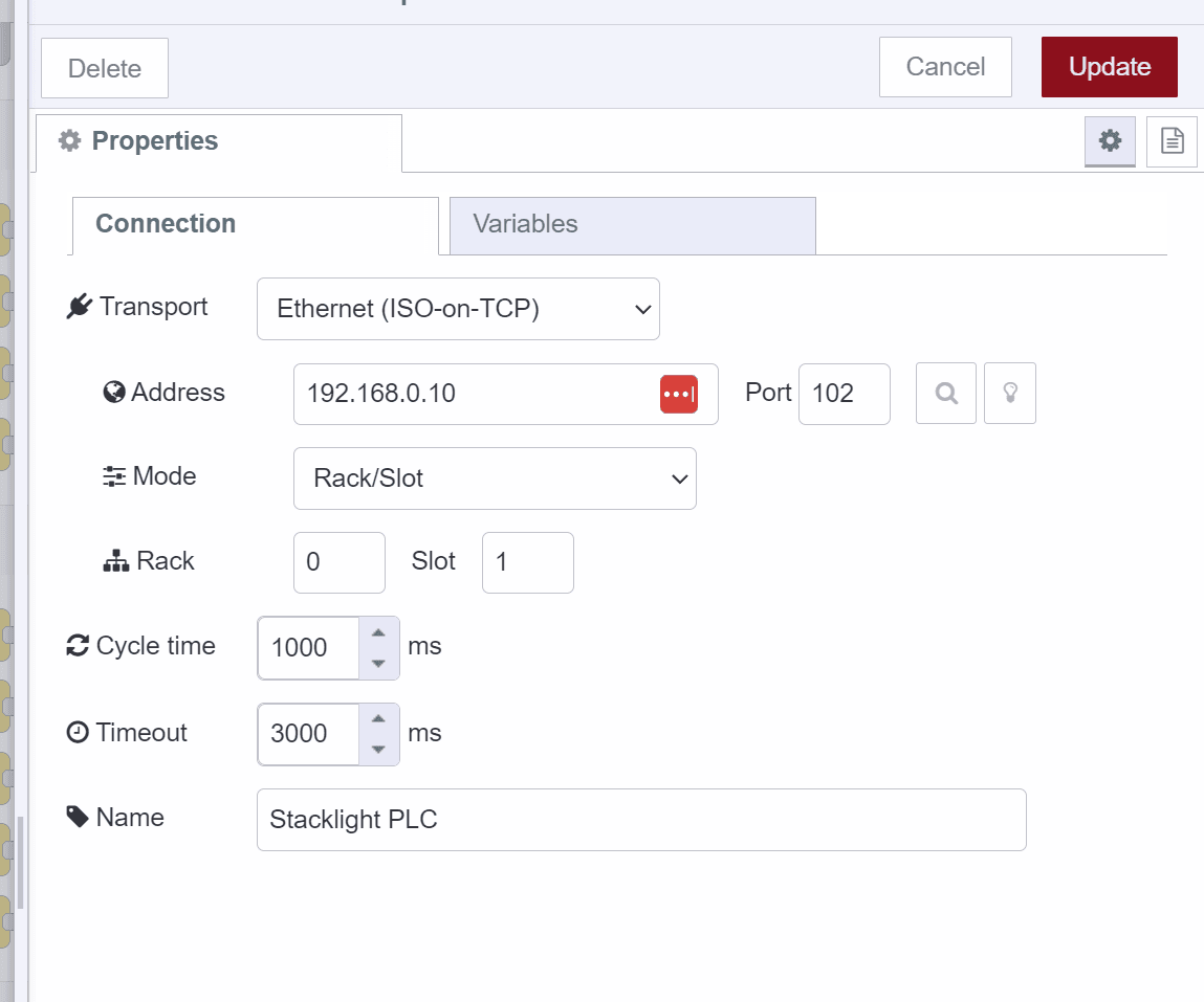 Screenshot showing the S7 endpoint Connection "Screenshot showing the S7 endpoint Connection"