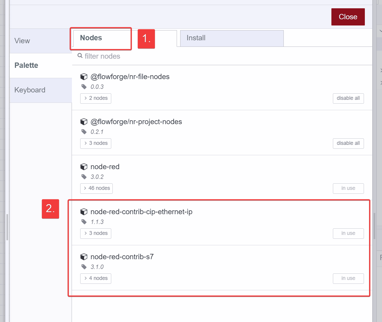 Screenshot of 'Nodes' tab showing Installed nodes List "Screenshot of 'Nodes' tab showing Installed nodes List"
