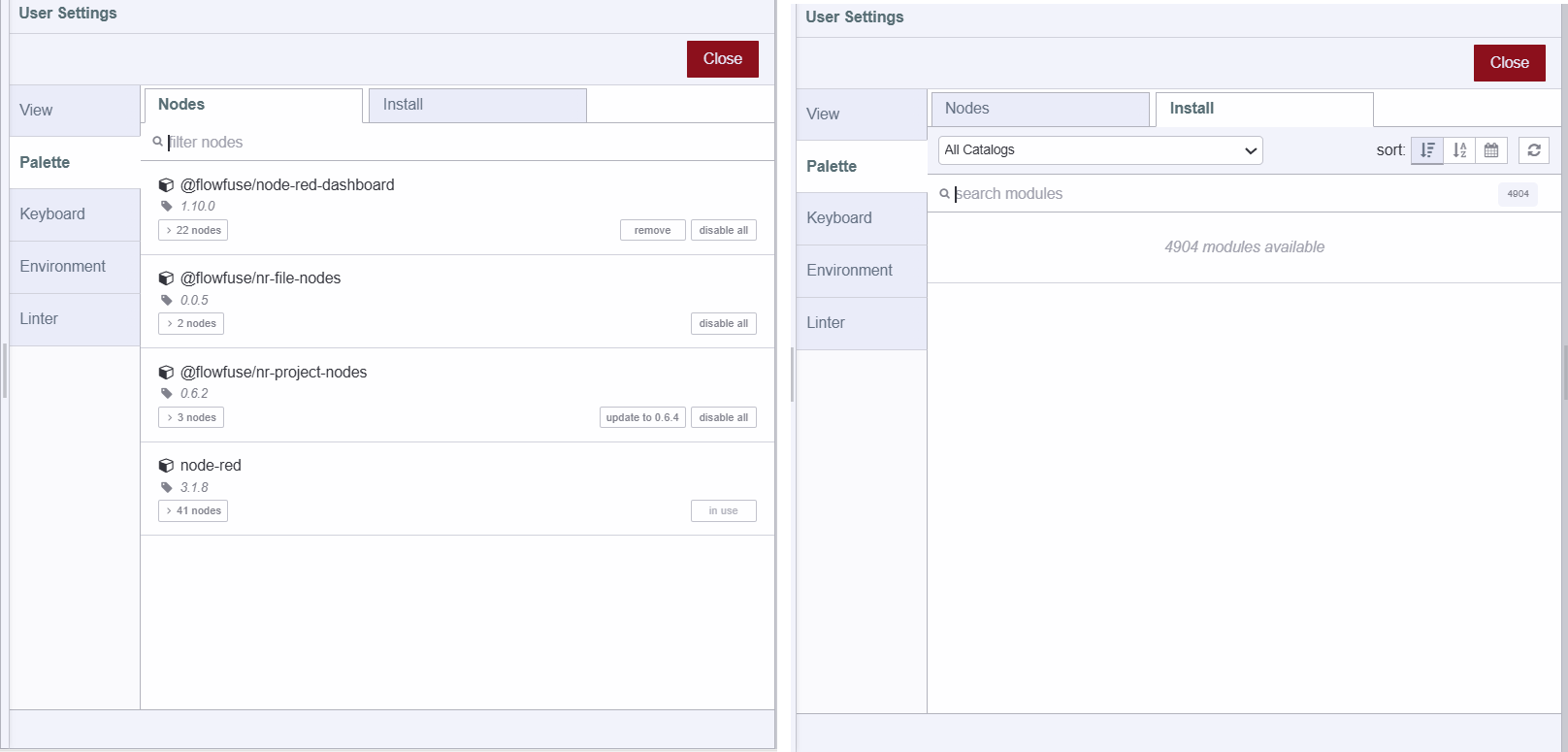 Image displaying Node-RED Palette Manager